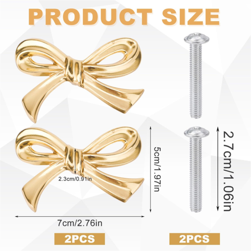 2pcs Gold Brass Bow Dresser Knobs, Vintage Bow Shape Drawer Pull 2