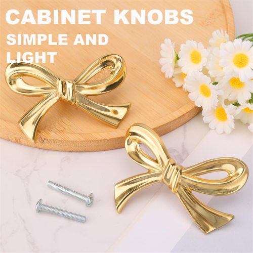 2pcs Gold Brass Bow Dresser Knobs, Vintage Bow Shape Drawer Pull 1