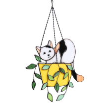 Mačka v kvetináči Suncatcher - vitrážové okno Hangins, B