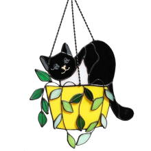 Mačka v kvetináči Suncatcher - vitrážové okno Hangins, A
