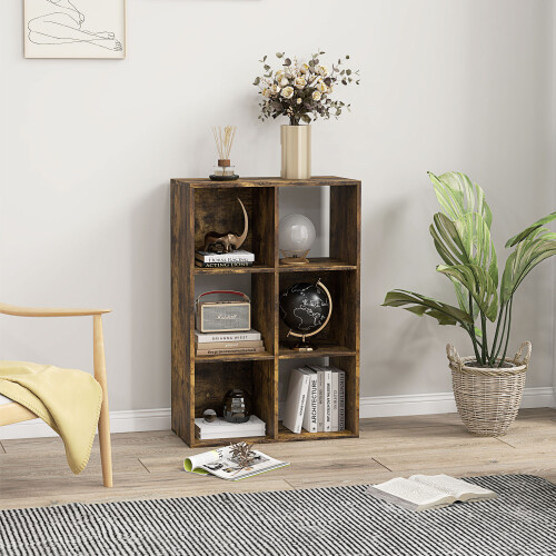 Homcom HOMCOM 6-Cube Bookshelf, Display Shelving Unit for Home Office, Rustic Brown