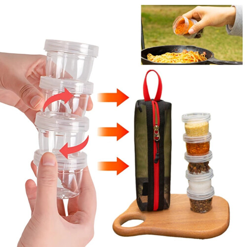 Kit de temperos para acampamento, recipiente para temperos com 5 frascos transparentes para temperos 1