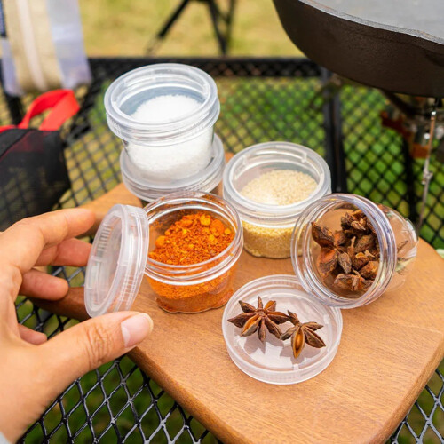 Kit de temperos para acampamento, recipiente para temperos com 5 frascos transparentes para temperos 2