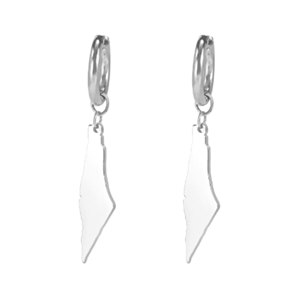 Markenlos D Silver Color Palestine Map Dangle Earrings Women Country Geography Map