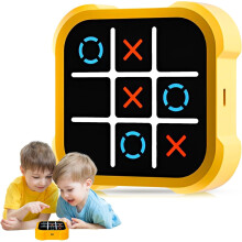 (Yellow) 3-in-1 Handheld Puzzle Games Console, Noughts and Crosses Game, Electronic Tic Tac Toe Bolt Game