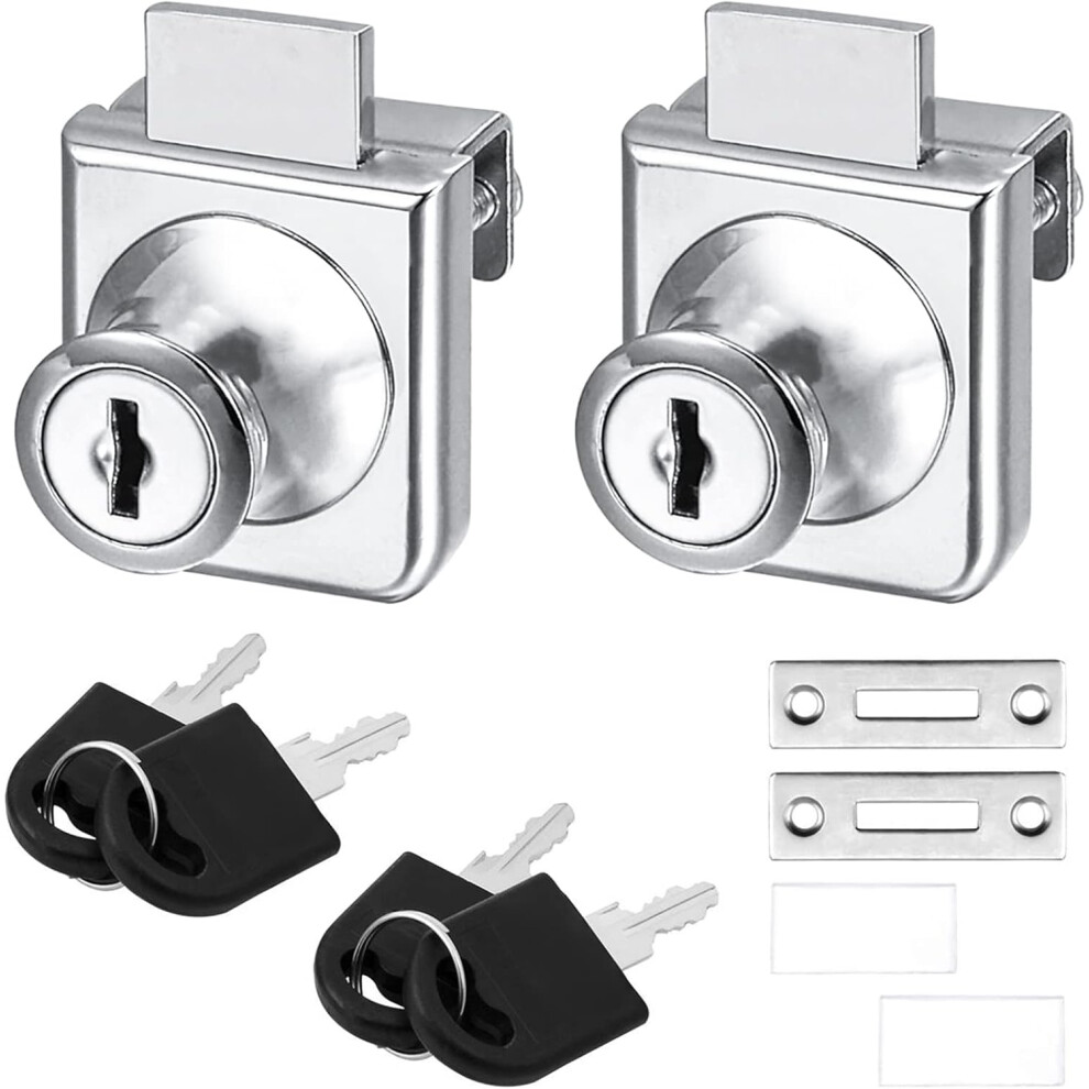 2 Pack Glass Cabinet Lock Single Glass Door Locks Display Cabinet Replacement Locks For 5-8Mm Glass Door Separate Key Without Drilling, Zinc Alloy 749691188702