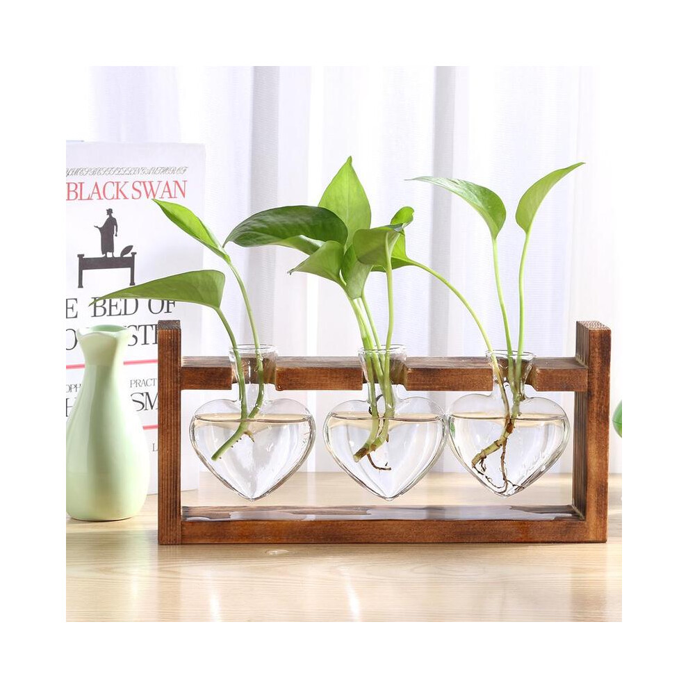 (Cadre de vase-C) Vase en verre transparent Cadre en bois Art du fer Terrarium Bonsaï Ornements de table