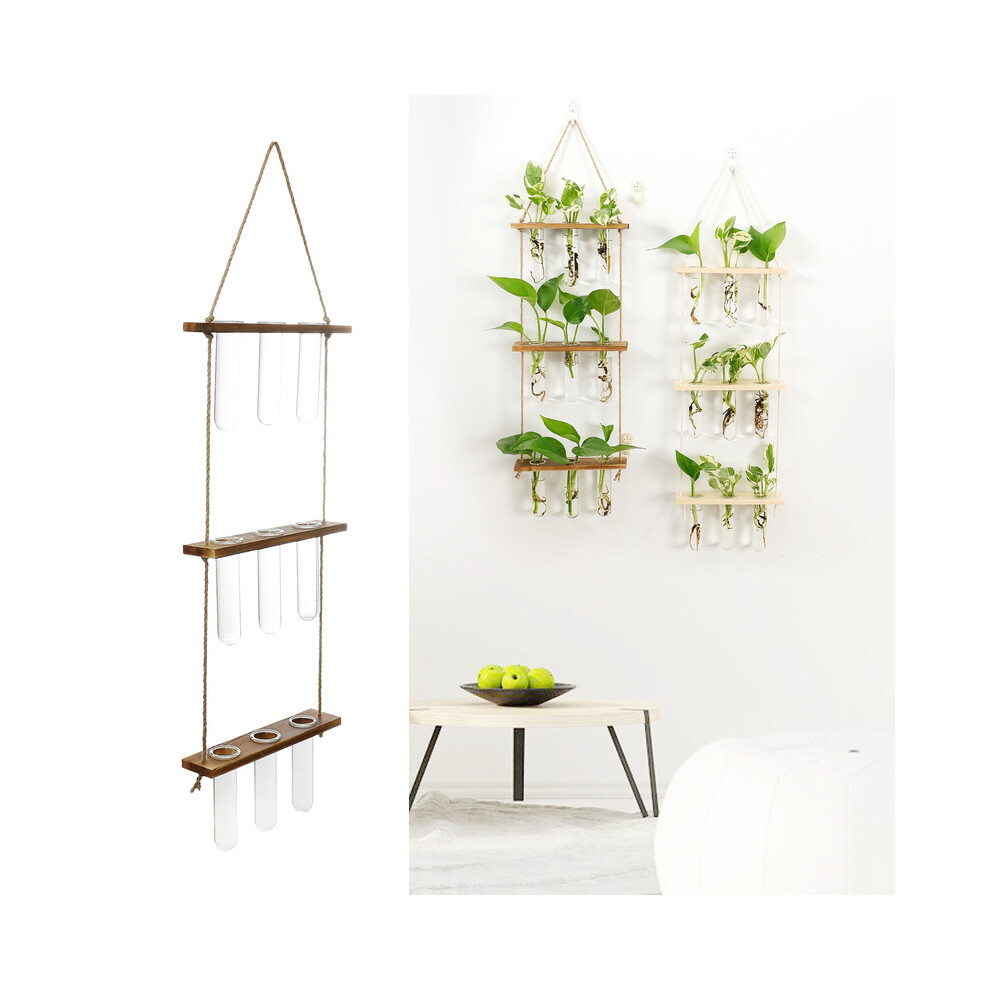 (3 couches de bois rustique) Tubes à essai en verre Jardinière murale Terrarium Conteneur Vase à bourgeons