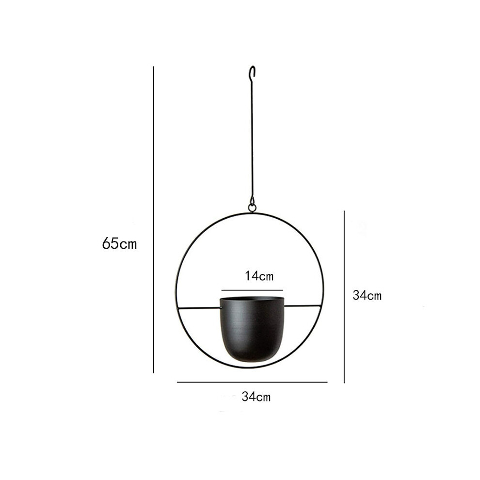 Pot de fleurs suspendu en métal (rond noir) avec chaîne nordique pour la maison