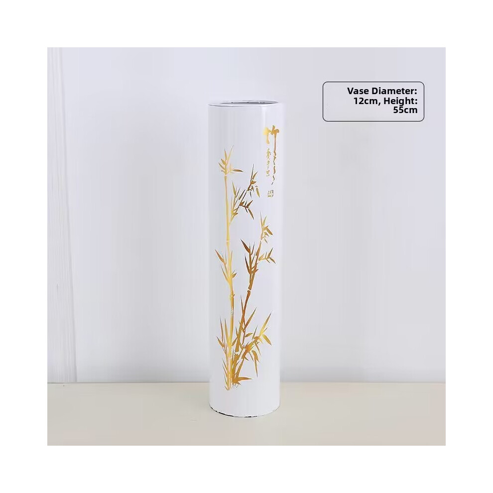 (Bambou blanc vendu paix) Rotin tissé fer Art simple céramique imitation fleur vase salon debout
