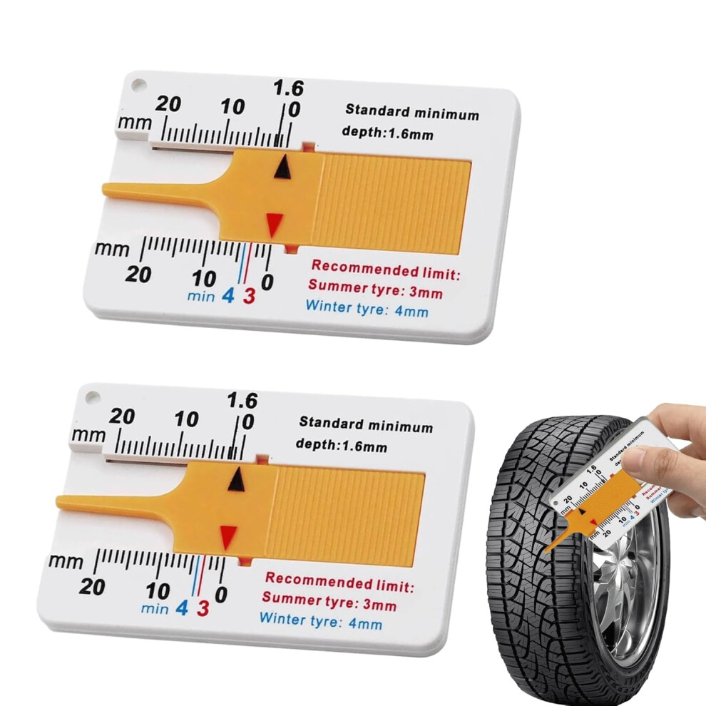 2 Pcs Tyre Tread Depth Gauge Uk Portable 0-20 Mm Tyre Tread Depth Gauge Tire Ruler Tyre Tread Checker Portable Tread Depth Measuring Tool 749691188733