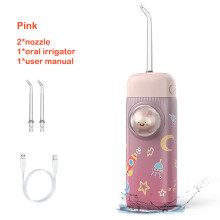 (Rosa mit 2 Düsen) Mini-Elektro-Munddusche für Kinder, tragbare Wasserflosser, Zahnfleisch- und Zahnspangenpflege,