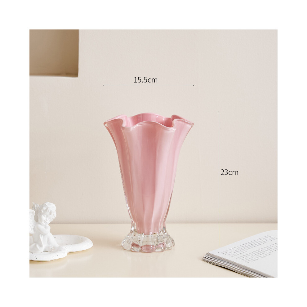 (Fleurs-Rose) Vase léger de luxe en verre pétale de haute qualité de style français, pot de fleurs décoratif