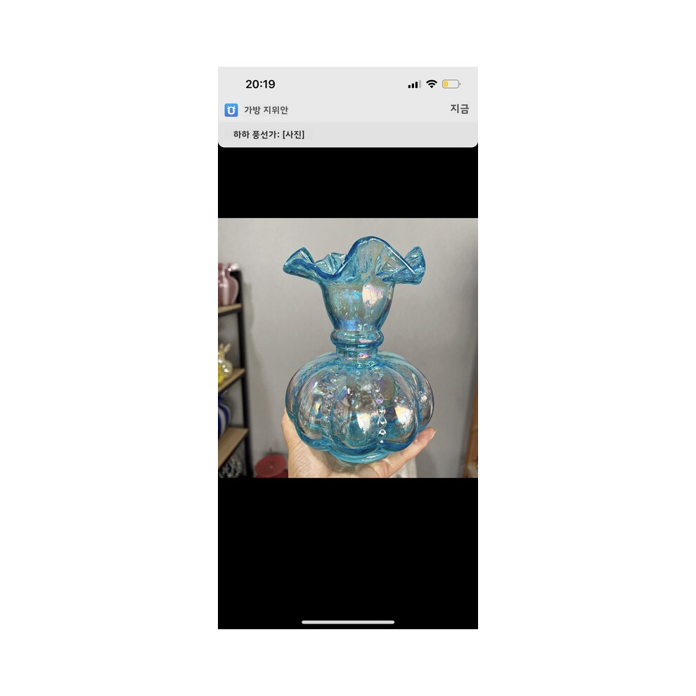 (Bleu transparent nacré hauteur 20 cm) Vase en perles de citrouille jaune fait main en jade de lait