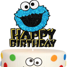 Cookie Monster Joyeux anniversaire Gateau Topper - Blue Glitter Joyeux anniversaire - Fete d'anniversaire DECORATIONS DE CARTON DES CARAP