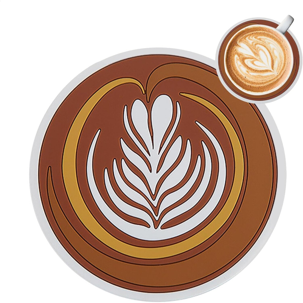 Coffee Cup Coaster - Latte Art Drink Coasters | Waterproof Round Coaster, Modern Mug Mat For Home Desk Drink Table Decor Brown