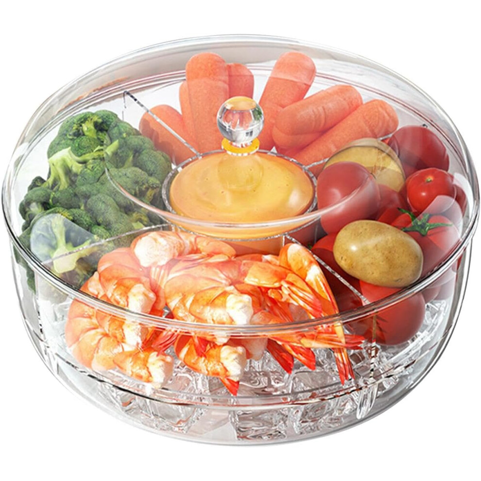 Snack Spinner - Portable Fruit Platter for Snacks - Round Platter, Serving Bowls with 5 Compartments, Divided Snack Tray with Lid for Veggie Candy