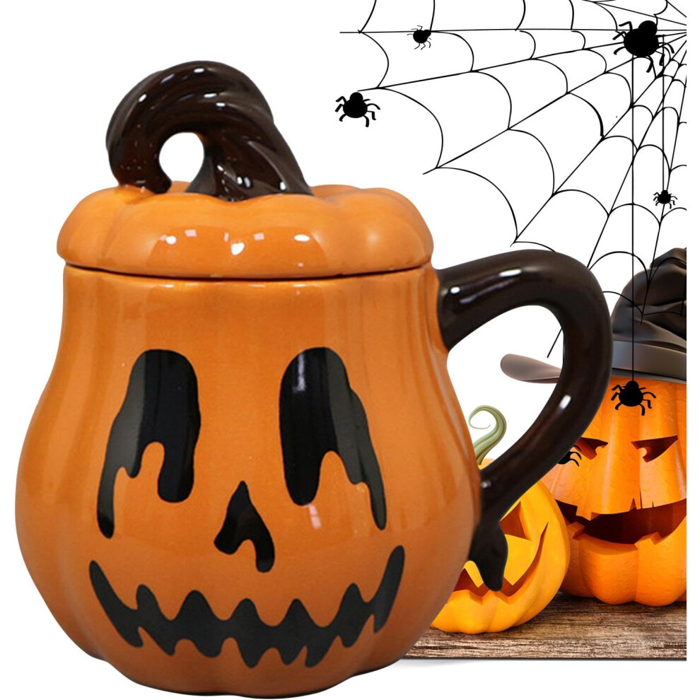 Halloween Pumpkin Mug,350ml Cartoon Pumpkin Ceramic Coffee Cup - Handle Design Tabletop Drinkware for Milk, Hot Drink, Tea, and Coffee