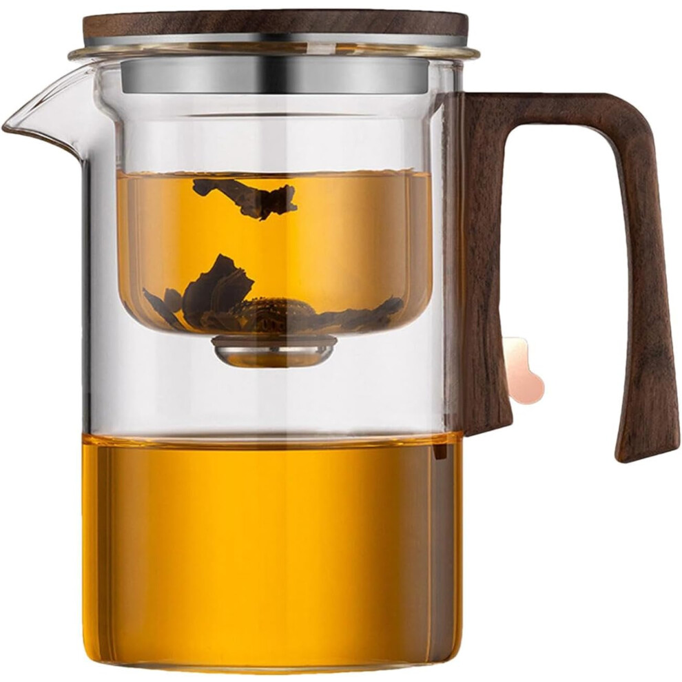 (S) Safe Large Tea Pot - Glass Kettle with Strainer,Glass Clear Tea Pot Maker with Wooden Handle for Brewing Filtering Pouring