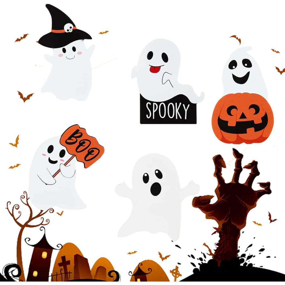Ghost Tiered Tray Decor - Halloween Ghost Table Decoration - Rustic Tray Decor Supplies, Tiered Tray Signs for Home Bookshelves