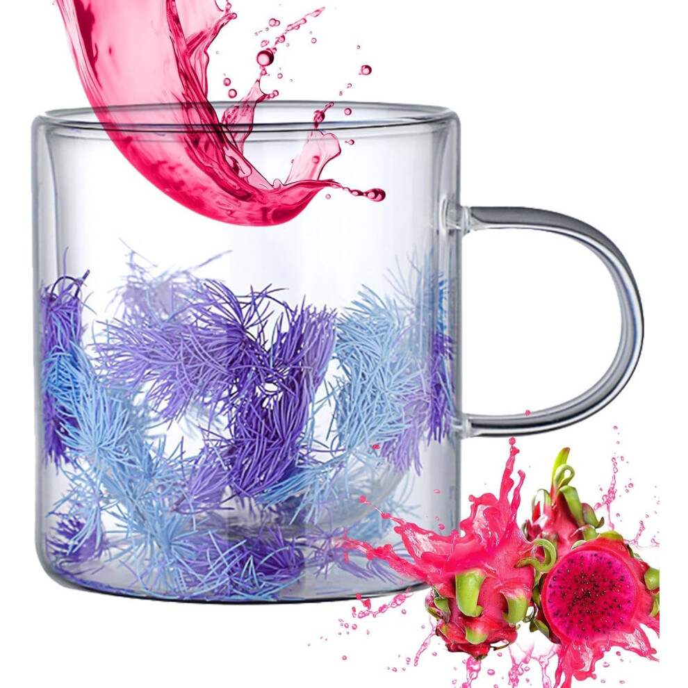 (Blue Purple) Clear Insulated Coffee Mug,350ml Heatproof Glass Thick Espresso Cups | Pine Needles Heatproof & Anti-Scalding Thick Espresso Cups, Insulated Stylish