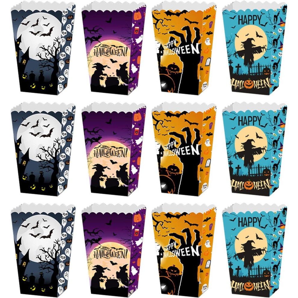 (Style 1) Trick Or Treat Popcorn Box - Trick Or Treating Snack Treat Box Set Of 12,Spooky Candy Supplies Containers Boxes For Event Favor Supplies