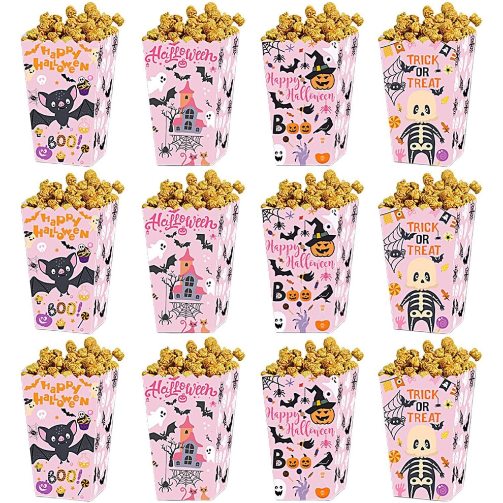 (Style 3) Trick Or Treat Popcorn Box - Trick Or Treating Snack Treat Box Set Of 12,Spooky Candy Supplies Containers Boxes For Event Favor Supplies