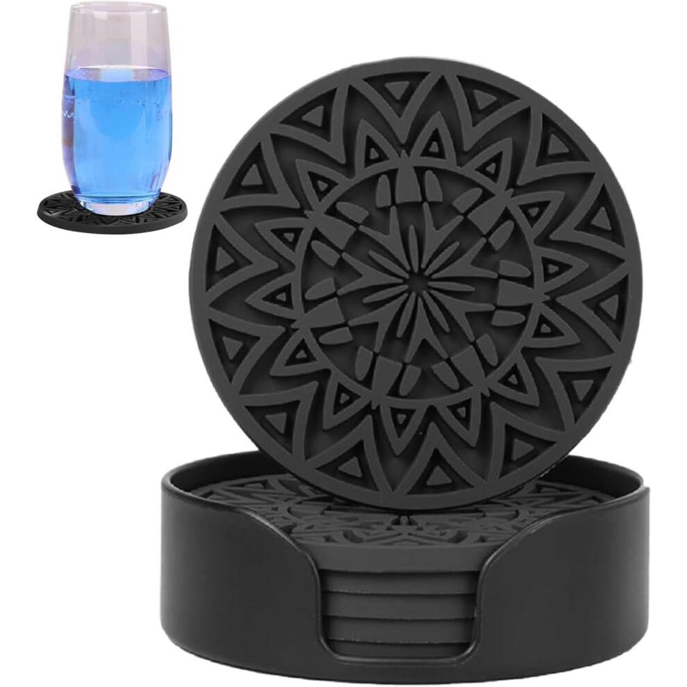 (Black) Drinks Coasters Set,Silicone Cup Accessories - Silicone Hot Drinks Coasters for Home, Offices, Cafe, Hotel, Restaurant