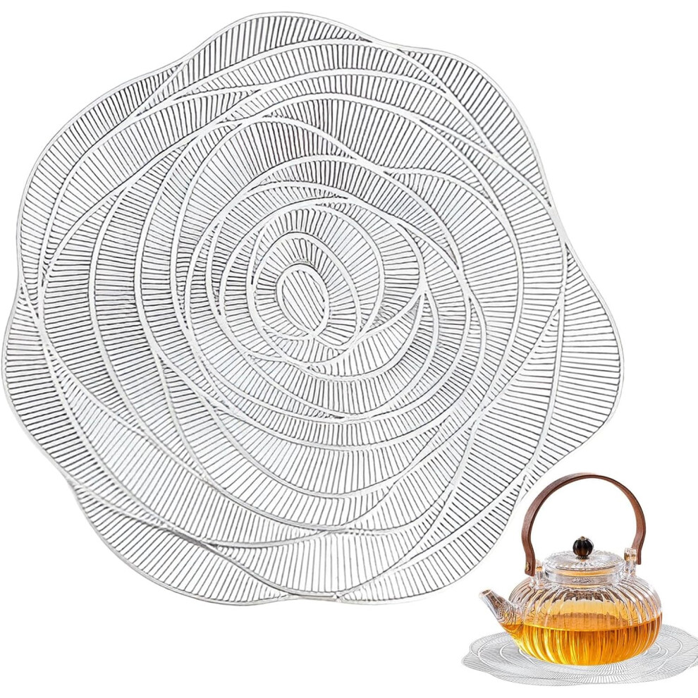 (Silver) Shape Placemats - Heat Resistant Place Mats Shape,Flowers Place Mats for Dining Table Holiday Wedding Accent Centerpiece Dinner Table Decorat