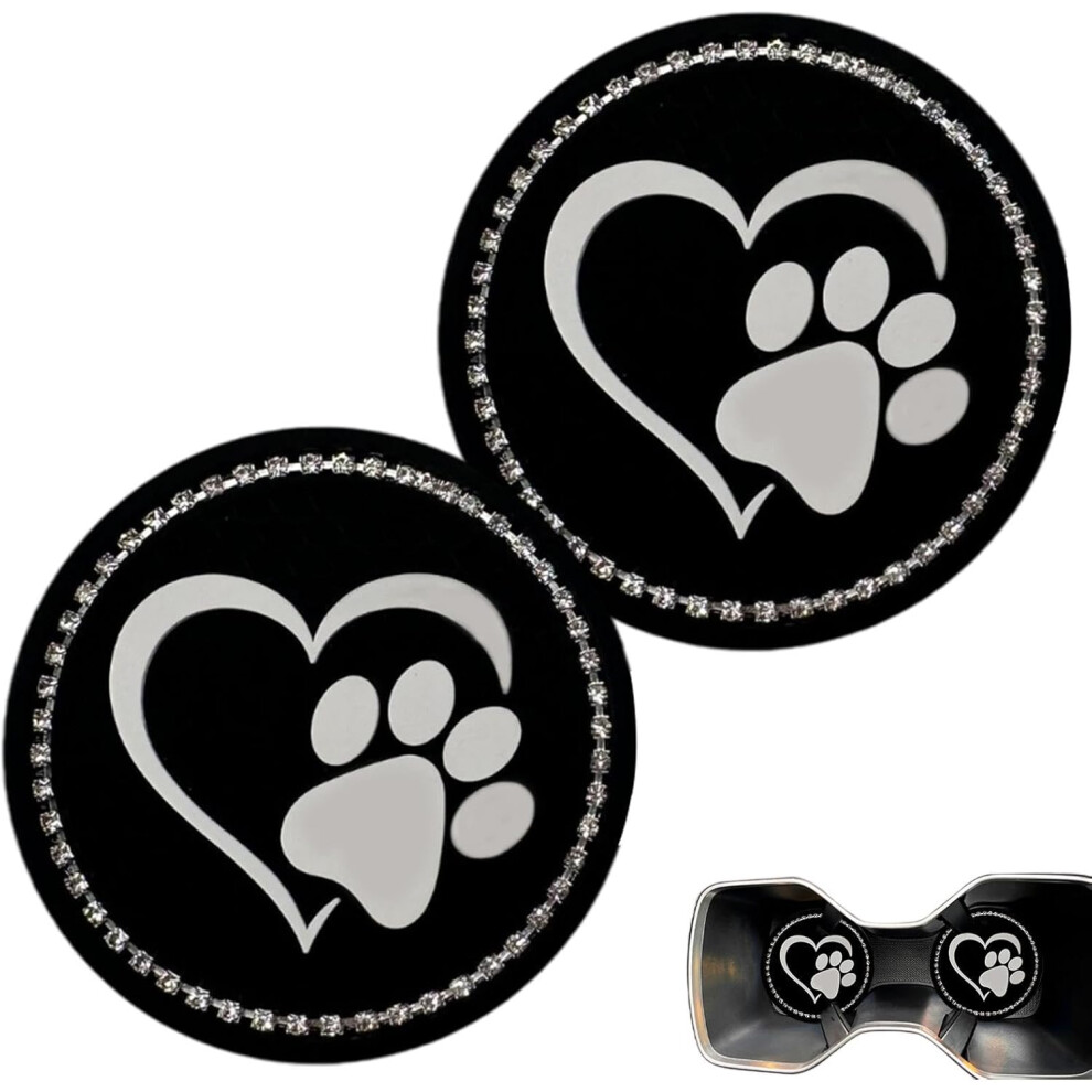 (Diamond Heart) Car Coasters Cup Mats - Heat Resistant Reusable Anti Slip Drink Coaster - Paw Printed Car Cup Holder Insert Coasters Non-Slip Drink Coaster Cupholder