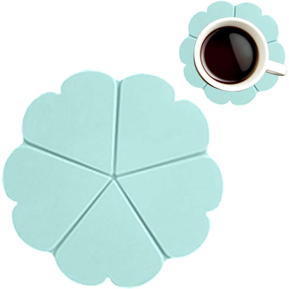(Mint Green) Floral Coasters | Coffee Cup Mat,Silicone Coasters Insulation Tabletop Protection Non-slip for Kitchen & Dining Table