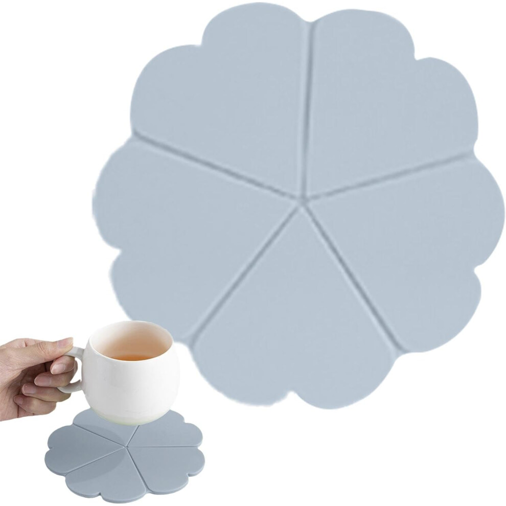 (Blue Gray) Floral Coasters | Coffee Cup Mat,Silicone Coasters Insulation Tabletop Protection Non-slip for Kitchen & Dining Table