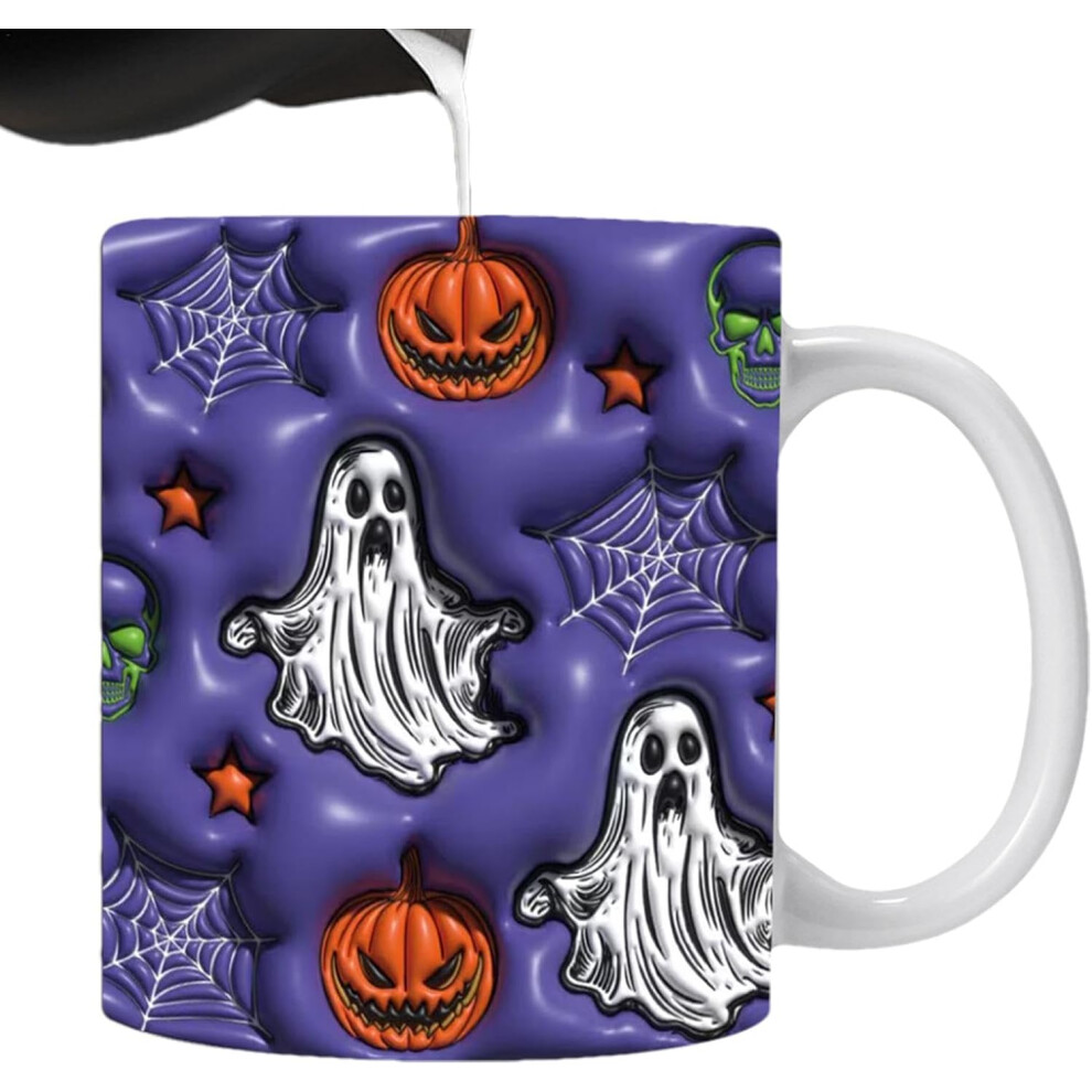 (C) Halloween Coffee Mug | Holiday Water Cup Pumpkin Ghost Pattern - 12oz Creative Hot Cocoa Mugs Ceramic Coffee Drinking Cup for Hot Or Cold Beverage