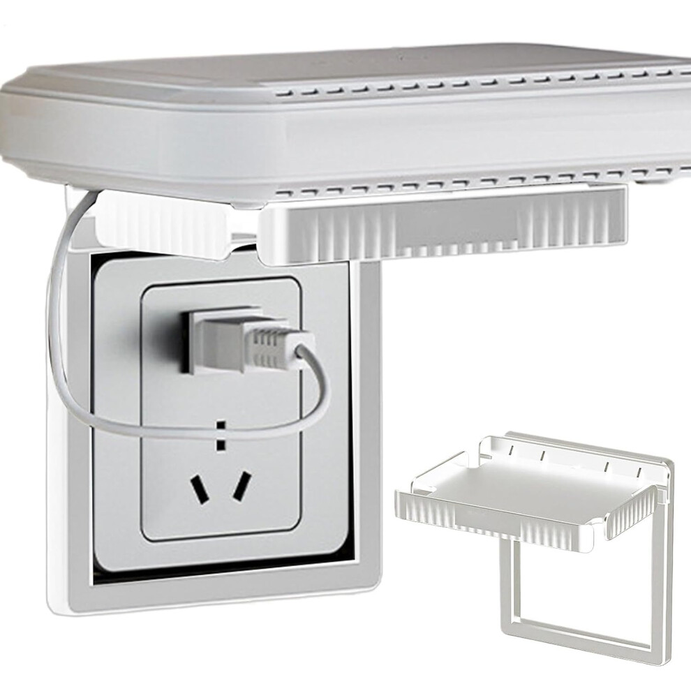 (White) Bathroom Outlet Shelf, Space-Saving Wall Shelf Wall Mounted Adhesive Outlet Shelf, Vertical Decorative Wall Holder Home Extender Decor for Routers,