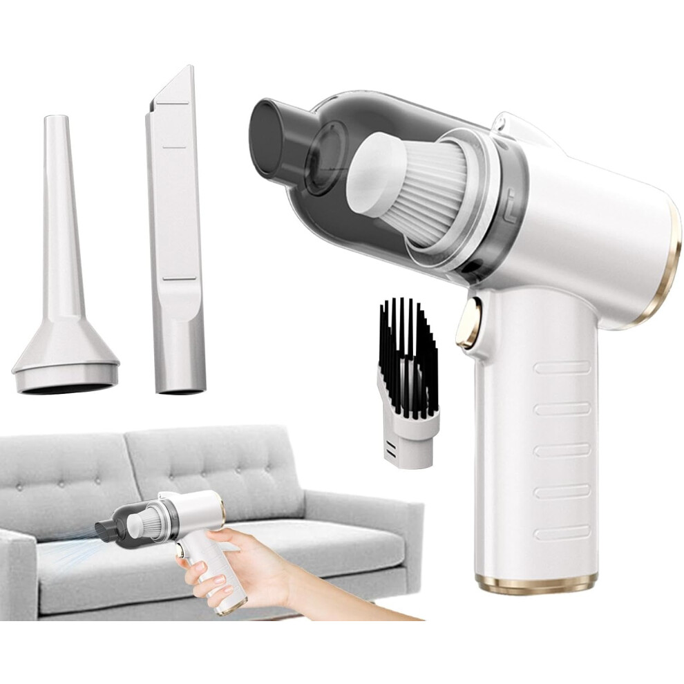 (White) Portable Car Vacuum | Rechargeable Automobile Vacuum | Cordless Vacuum Car Cleaner, Powerful Vacuum Car Cleaner And Air Duster White