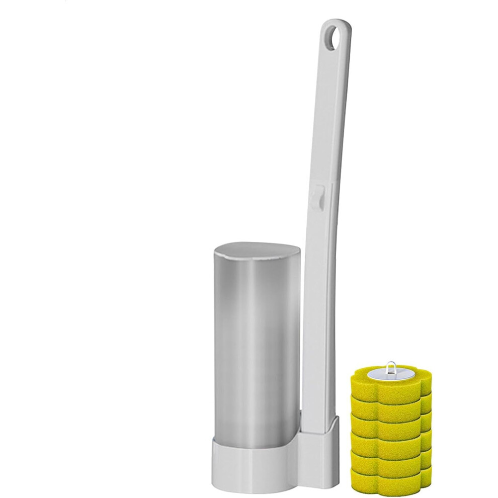 (Lemon flavor, White) Toilet Bowl Cleaner Wand,Refillable Toilet Scrub Cleaner Set - Quick Change Replacement Head, Handheld Scrubber For Efficient Ba