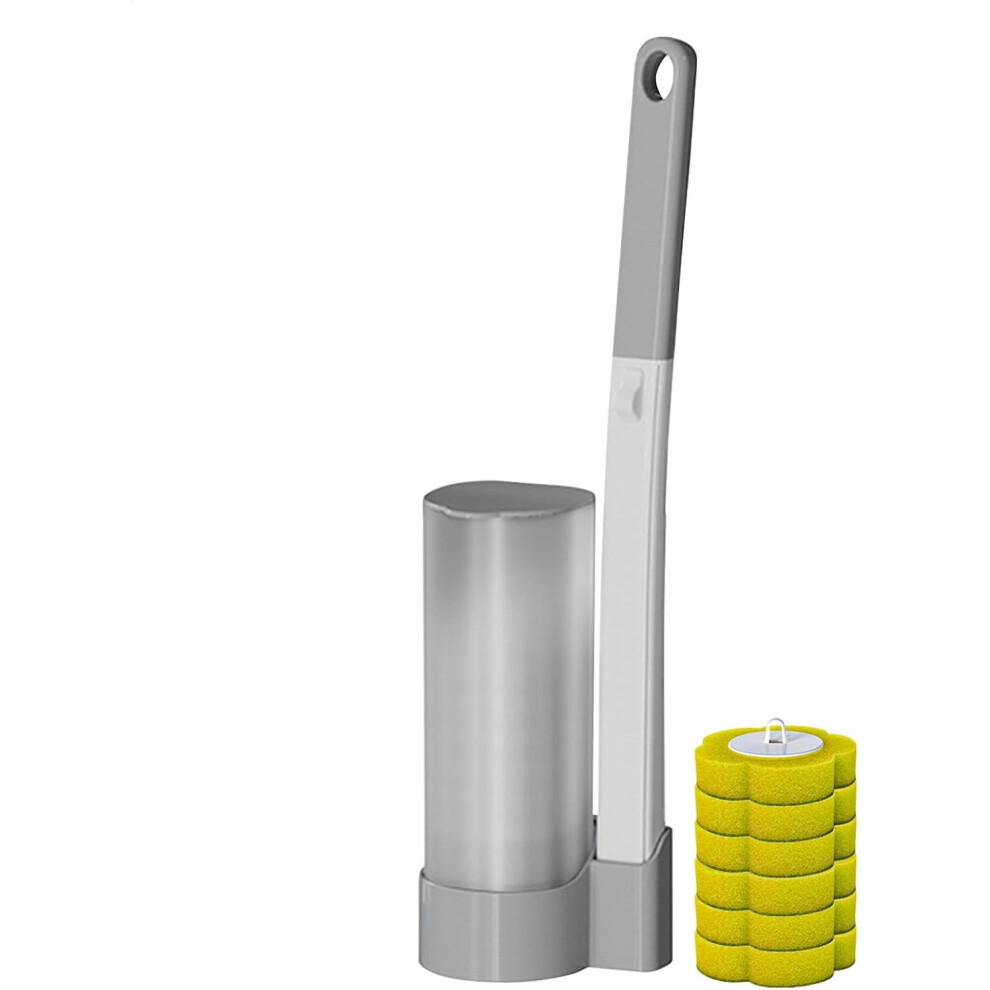 (Lemon flavor, Grey) Toilet Bowl Cleaner Wand,Refillable Toilet Scrub Cleaner Set - Quick Change Replacement Head, Handheld Scrubber For Efficient Bat