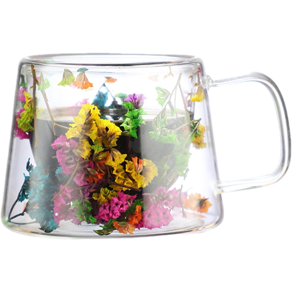 (01) Double Wall Coffee Mugs - Insulated Layer Flowers Coffee Cup | Insulated Flowers Coffee Cup, 250ml Clear Espresso Cup for Cappuccino Tea Latte Ju