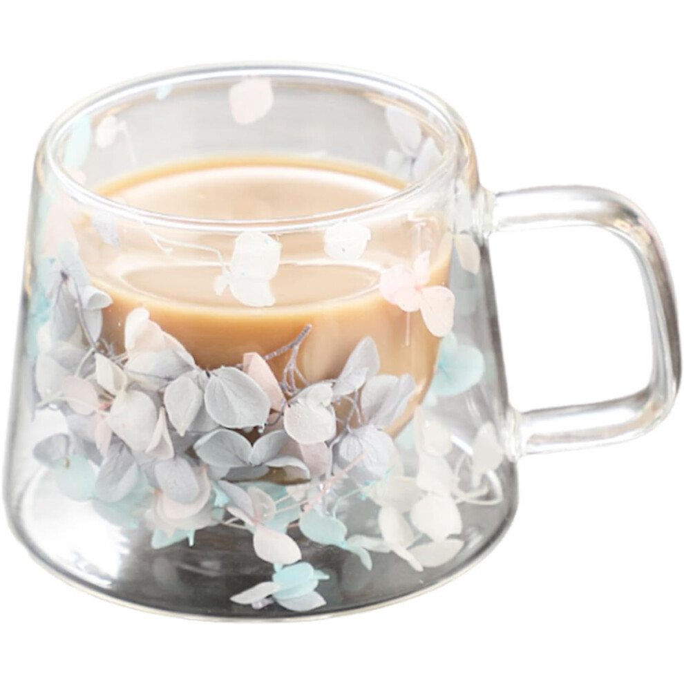 (04) Double Wall Coffee Mugs - Insulated Layer Flowers Coffee Cup | Insulated Flowers Coffee Cup, 250ml Clear Espresso Cup for Cappuccino Tea Latte Ju