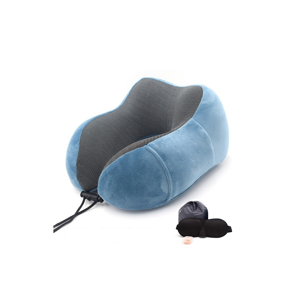(Ensemble bleu) Oreillers de cou en mousse à mémoire de forme en U Oreiller de voyage doux Oreiller