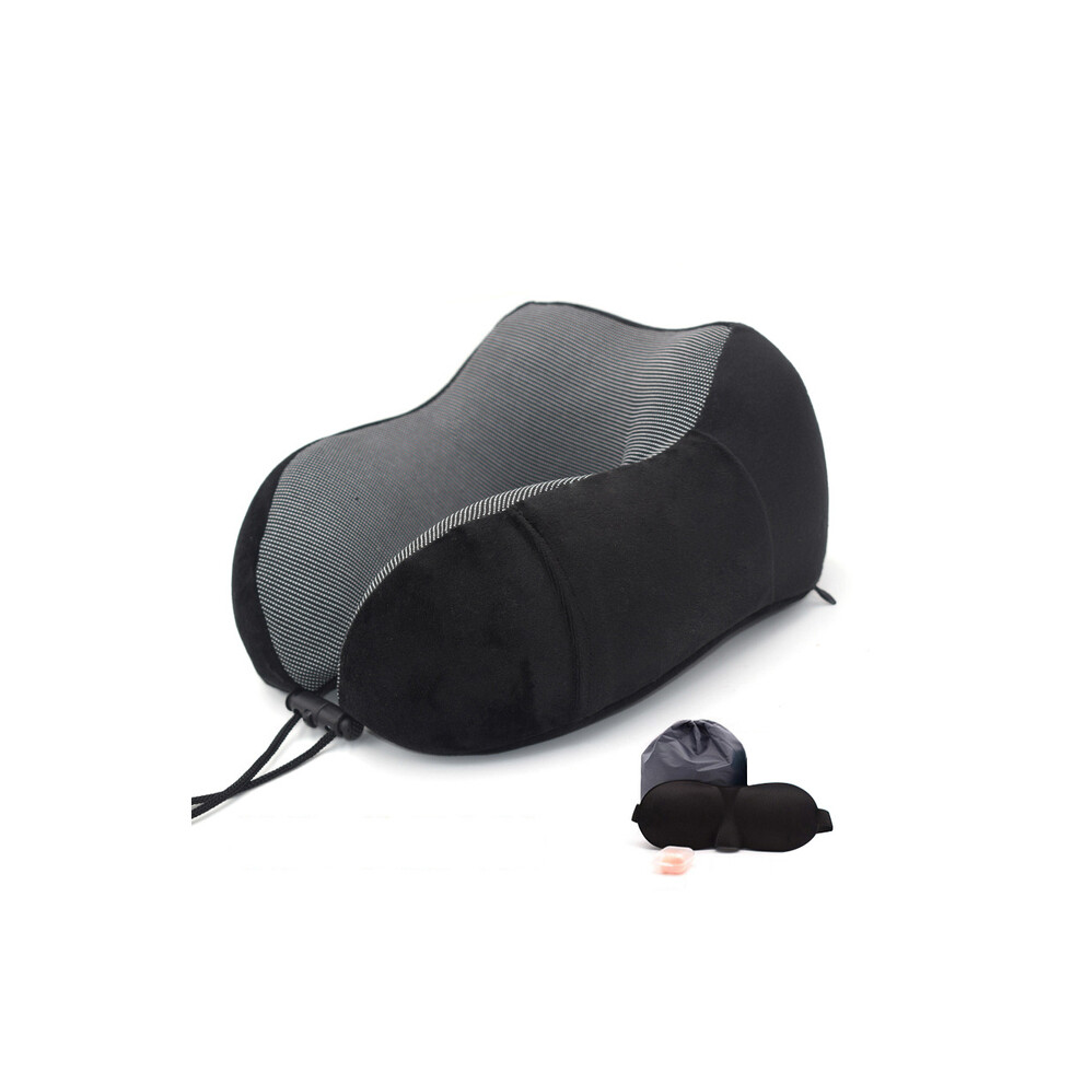 (Ensemble noir) Oreillers cervicaux en mousse à mémoire de forme en U Oreiller de voyage doux Oreiller