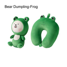 (Bear Dumpling-Frog) 2 in-1 U-muotoinen söpö pingviinikaulatyyny vaihdettava sarjakuva niskatyyny matkakaula