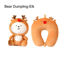 (Bear Dumpling-hirvi)Söpö monitoiminen vaihdettava sarjakuva kohdunkaulan pörröiset tyynyt U-muotoinen