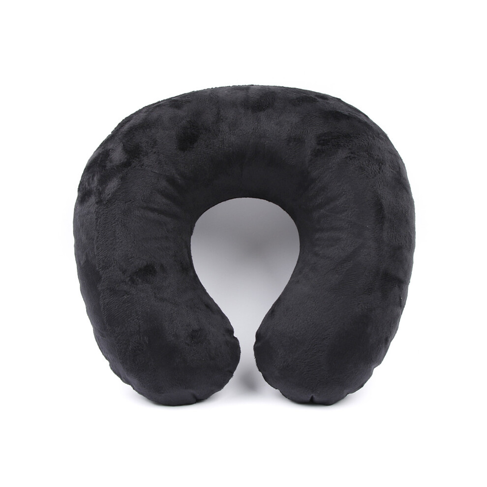 (noir)Oreiller gonflable en tissu pelucheux floqué, coussin de voyage extérieur, oreiller en forme de