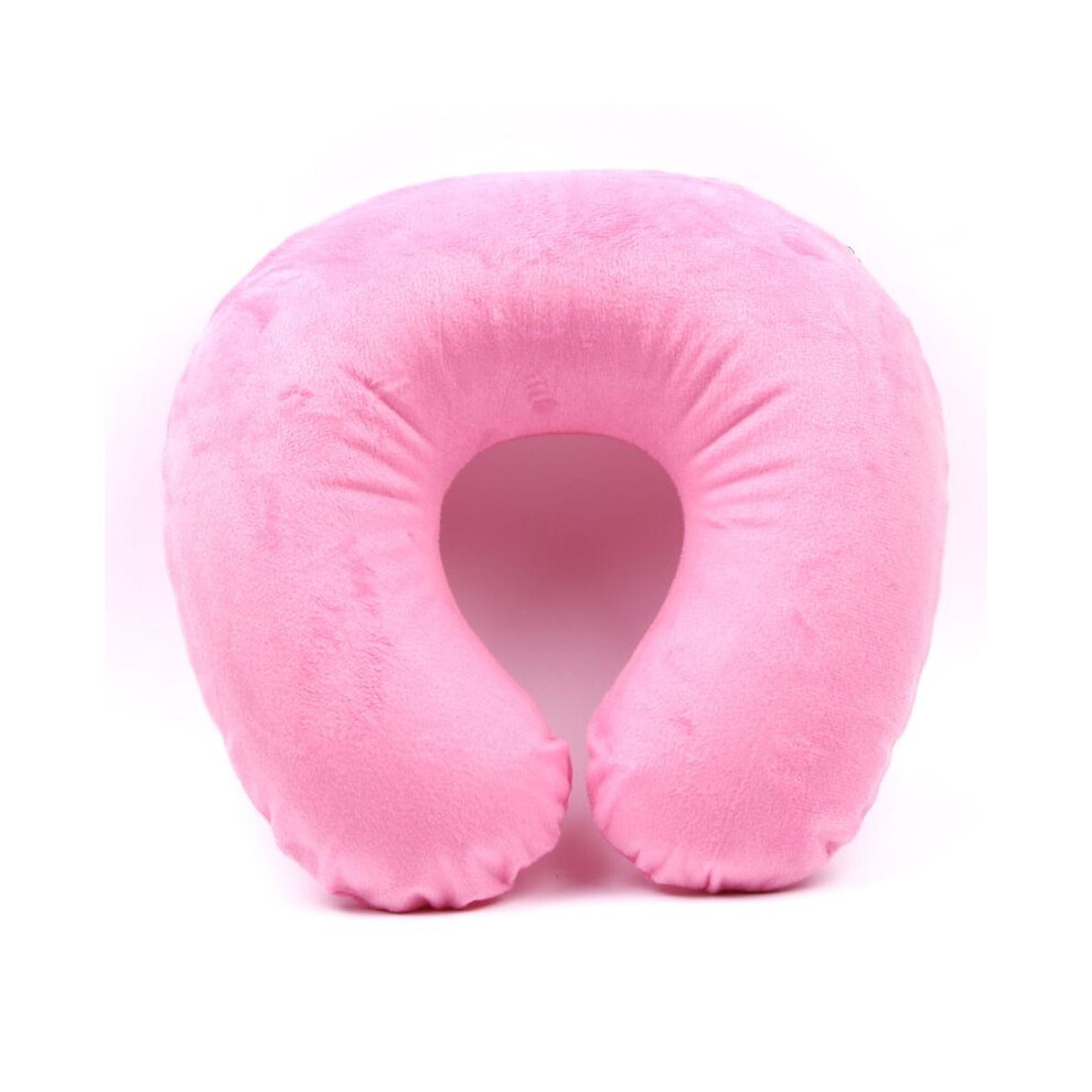 (rose)Oreiller gonflable en tissu pelucheux floqué, coussin de voyage extérieur, oreiller en forme de