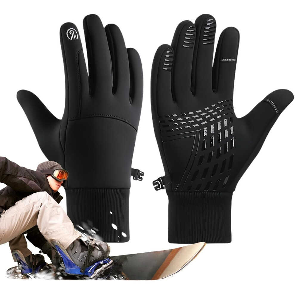 (L, Black) Cold Weather Gloves,Winter Waterproof Cycling Gloves - Thermal Waterproof Snowboard Gloves, Touchscreen Snow Gloves for Women Men Outdoor Skiing