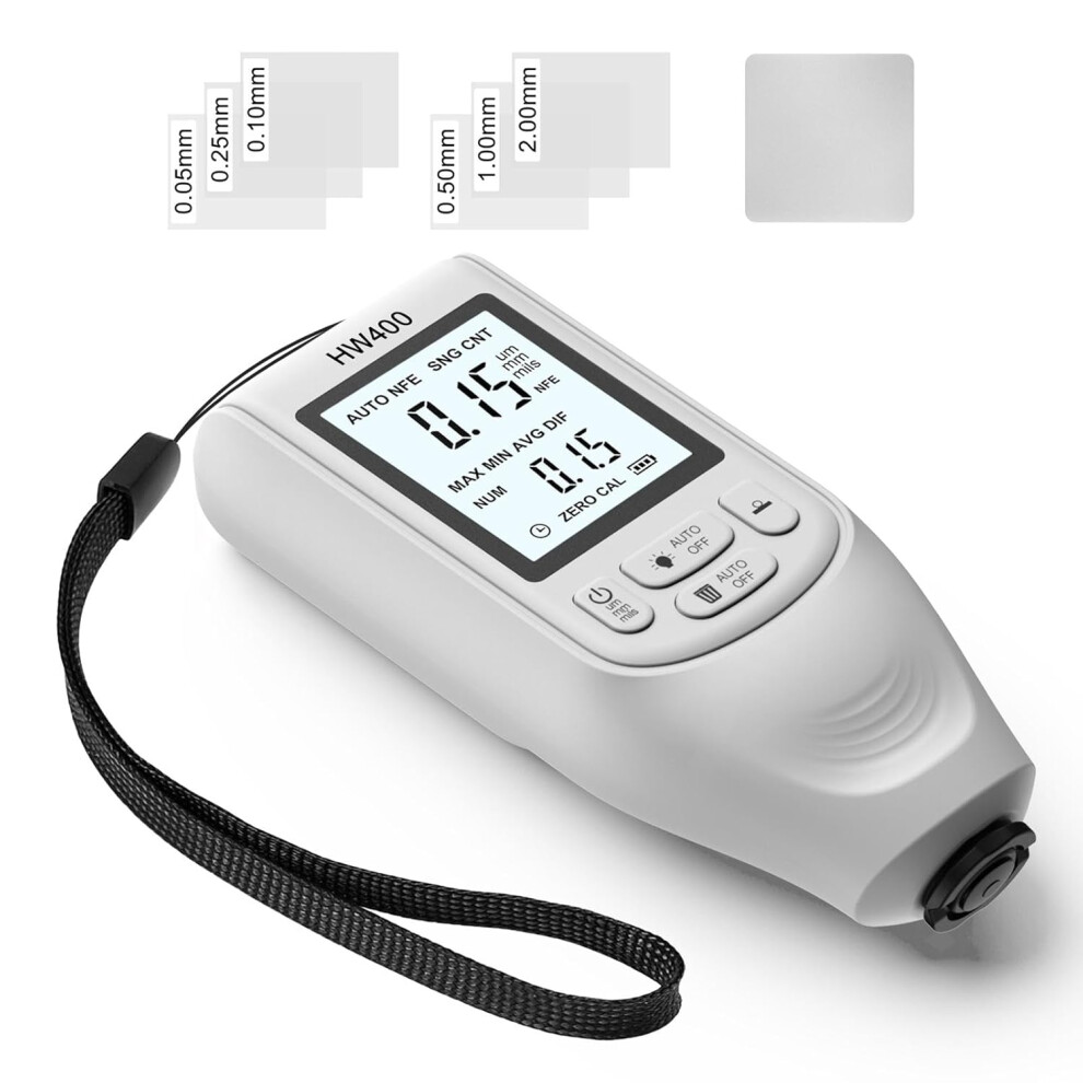 (White) Auto Paint Thickness Meter,Coating Depth Gauge Tester - Paint Thickness Meter Gauge 0~2000UM, Thickness Meter for Metal and Non-Conductive Coa