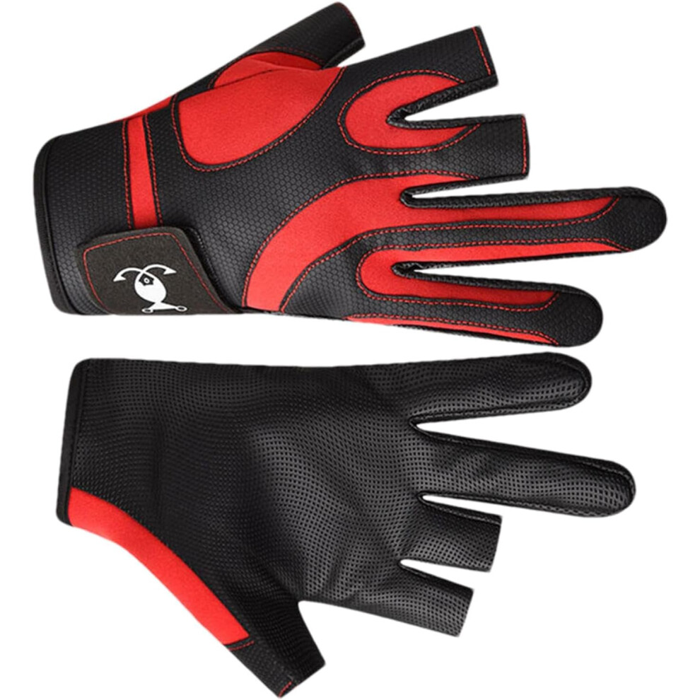(Black red) Fishing Gloves For Men And Women - Three Finger Waterproof Sunscreen Fishing Gloves,Non-Slip Grip Mittens For Fish Fingerless Cycling Runn