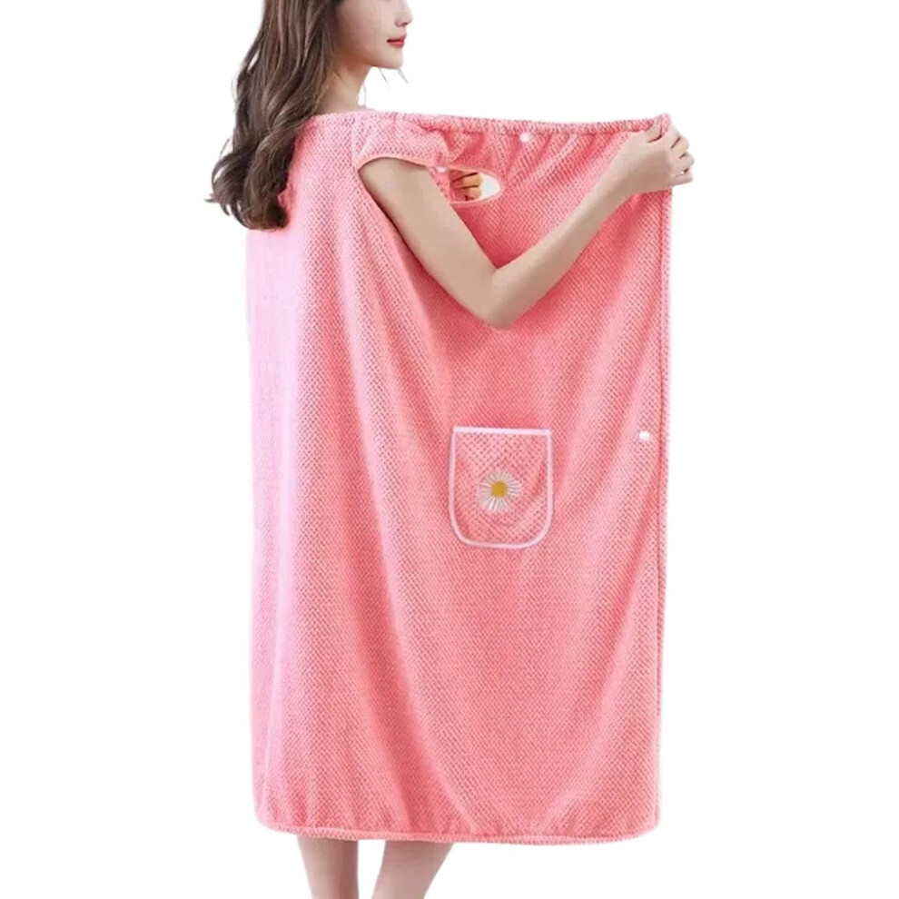 (Pink) Spa Wrap Towel For Women | Shower Bath Body Wrap Robe Absorbent - Bathrobe With Pocket Lightweight Quick Dry For Home Spa Travel Pink