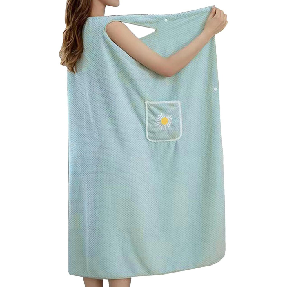 (Green) Spa Wrap Towel for Women | Shower Bath Body Wrap Robe Absorbent - Bathrobe with Pocket Lightweight Quick Dry for Home Spa Travel